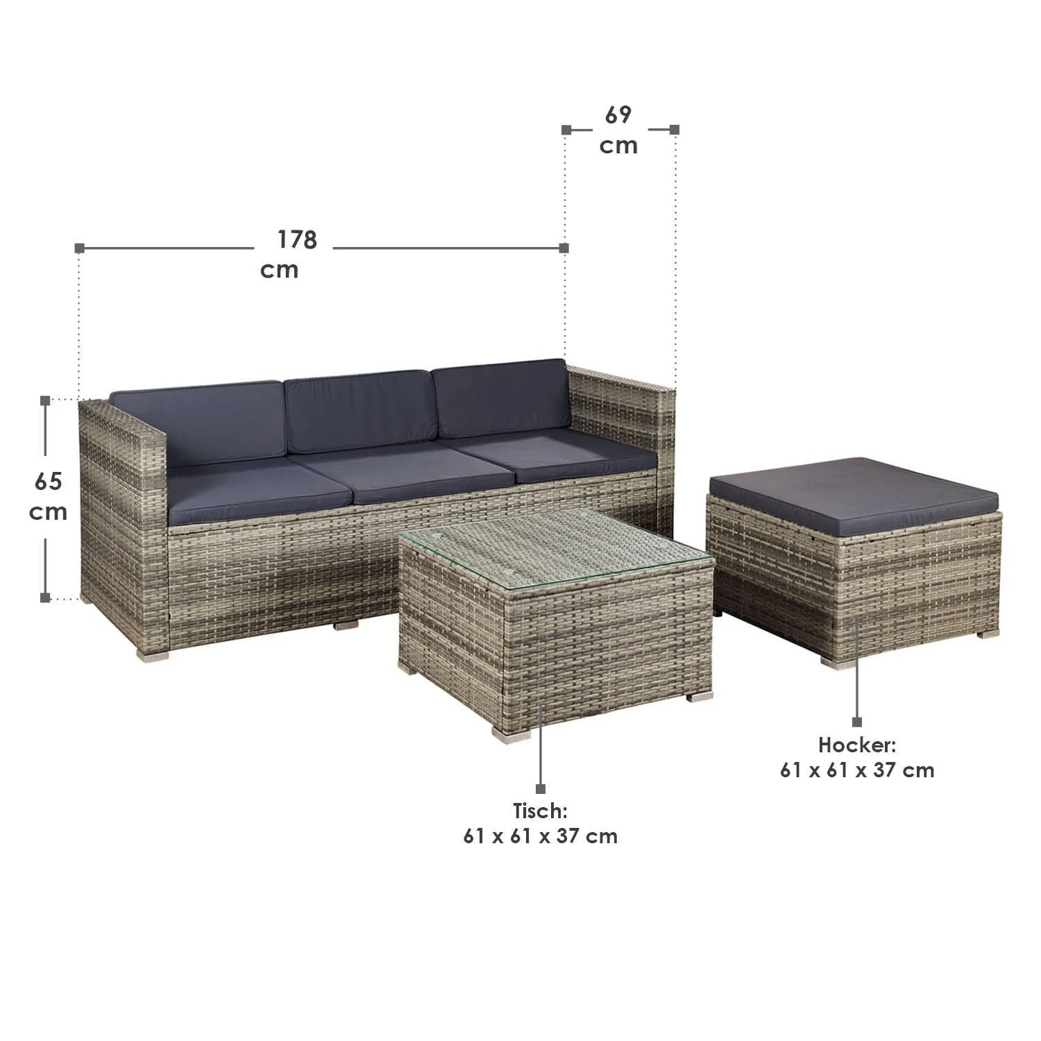 Merkloos Punta Cana M Polyrotan Grijze Loungeset 6 Merkloos Punta Cana M Polyrotan Grijze Loungeset - Afbeelding 6