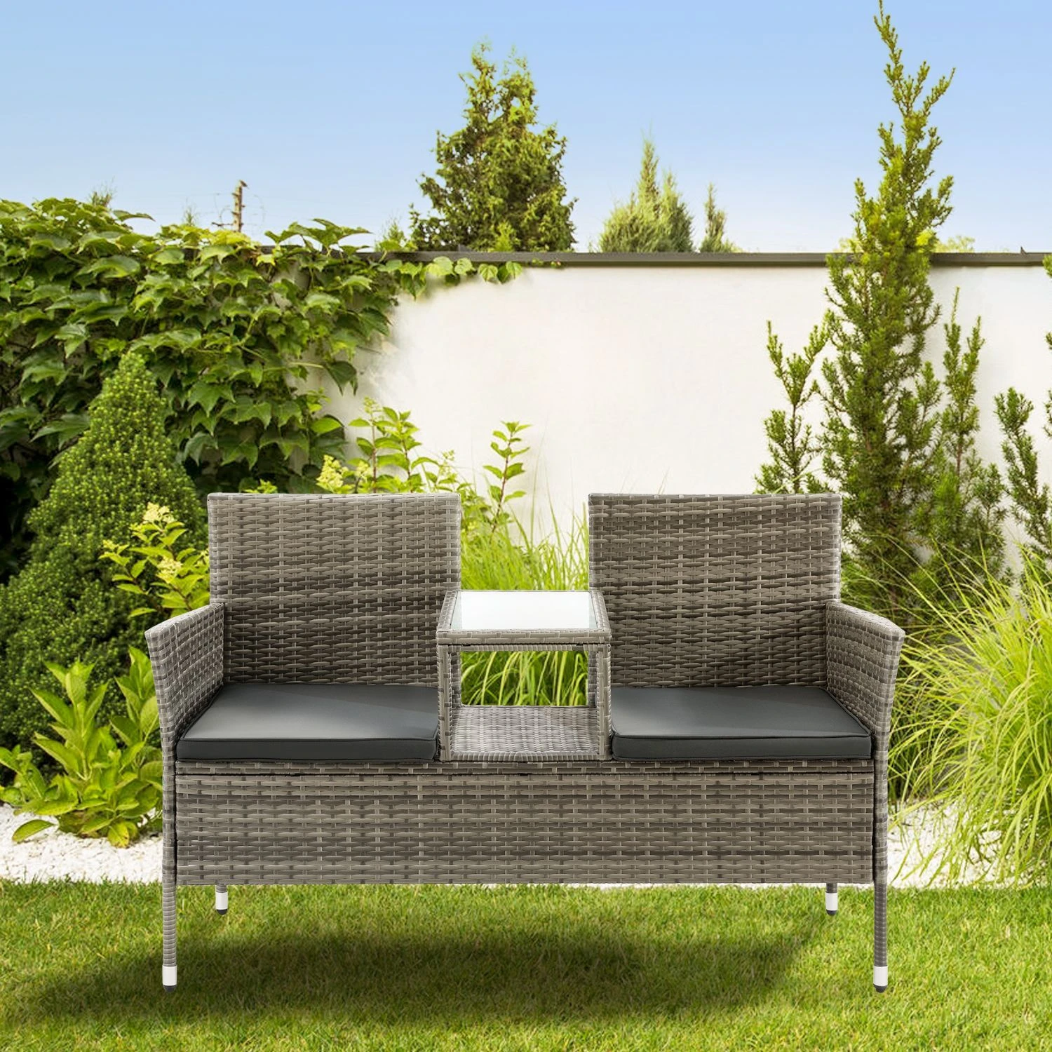 Merkloos Monaco Polyrotan Grijze Tuinbank 2 Merkloos Monaco Polyrotan Grijze Tuinbank - Afbeelding 2