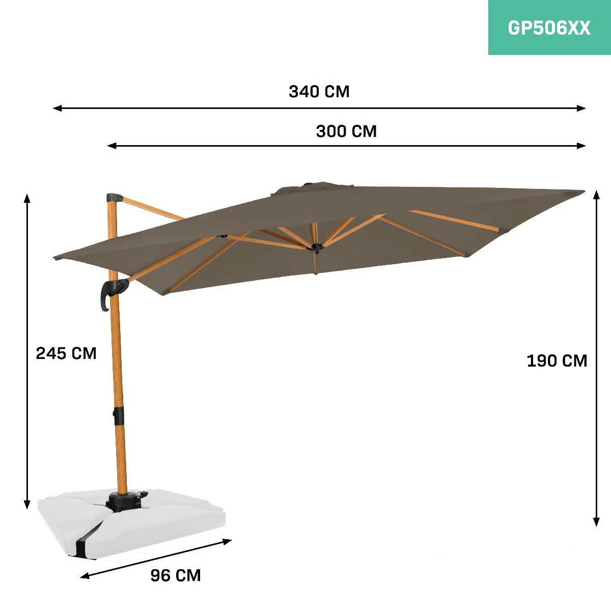 Merkloos VONROC Premium Pisogne 300x300cm Zweefparasol - Taupe 4 Merkloos VONROC Premium Pisogne 300x300cm Zweefparasol - Taupe - Afbeelding 4