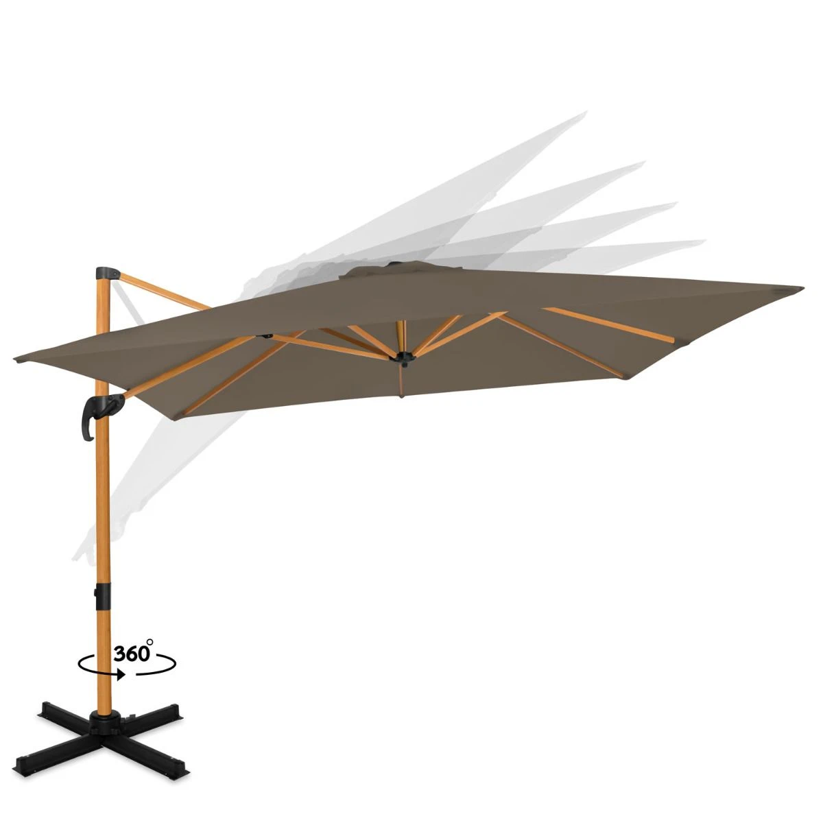 Merkloos VONROC Premium Pisogne 300x300cm Zweefparasol - Taupe 2 Merkloos VONROC Premium Pisogne 300x300cm Zweefparasol - Taupe - Afbeelding 2