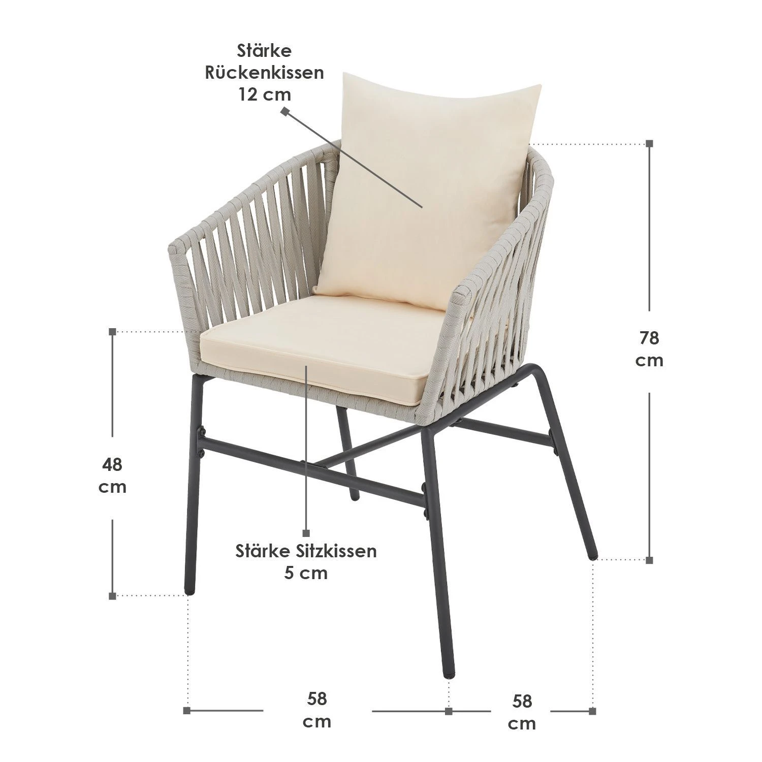 Merkloos Set Van 2 Touwgaas Tuinstoelen Met Rug- En Zitkussens 6 Merkloos Set Van 2 Touwgaas Tuinstoelen Met Rug- En Zitkussens - Afbeelding 6