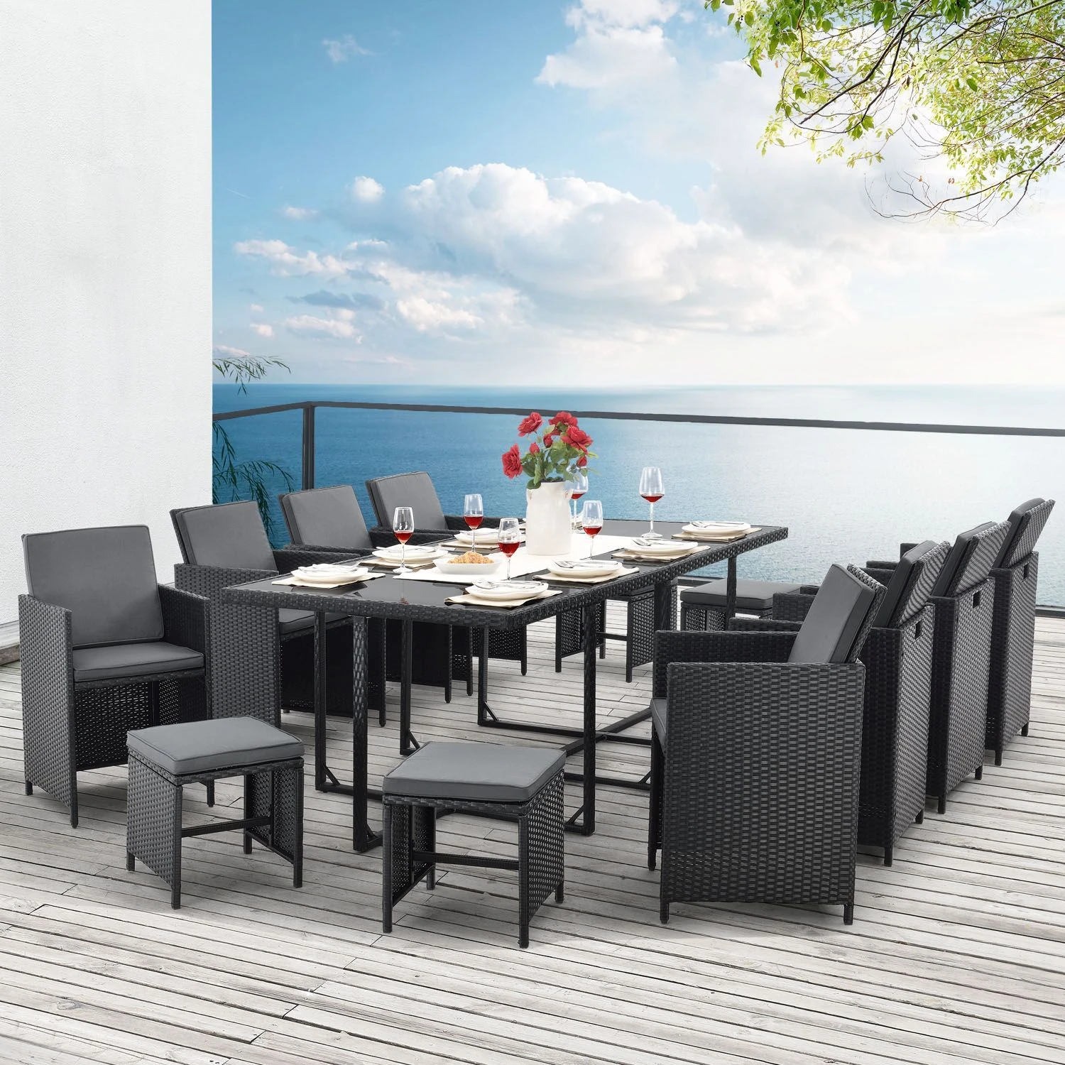 Merkloos Baracoa XXL Polyrotan Zwarte Diningset 2 Merkloos Baracoa XXL Polyrotan Zwarte Diningset - Afbeelding 2